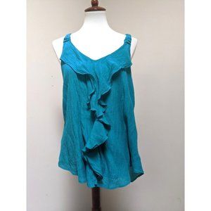 IZ Byer Sleeveless Top Womens XL Turquoise Teal Green Ruffled V Neck Tank Shirt